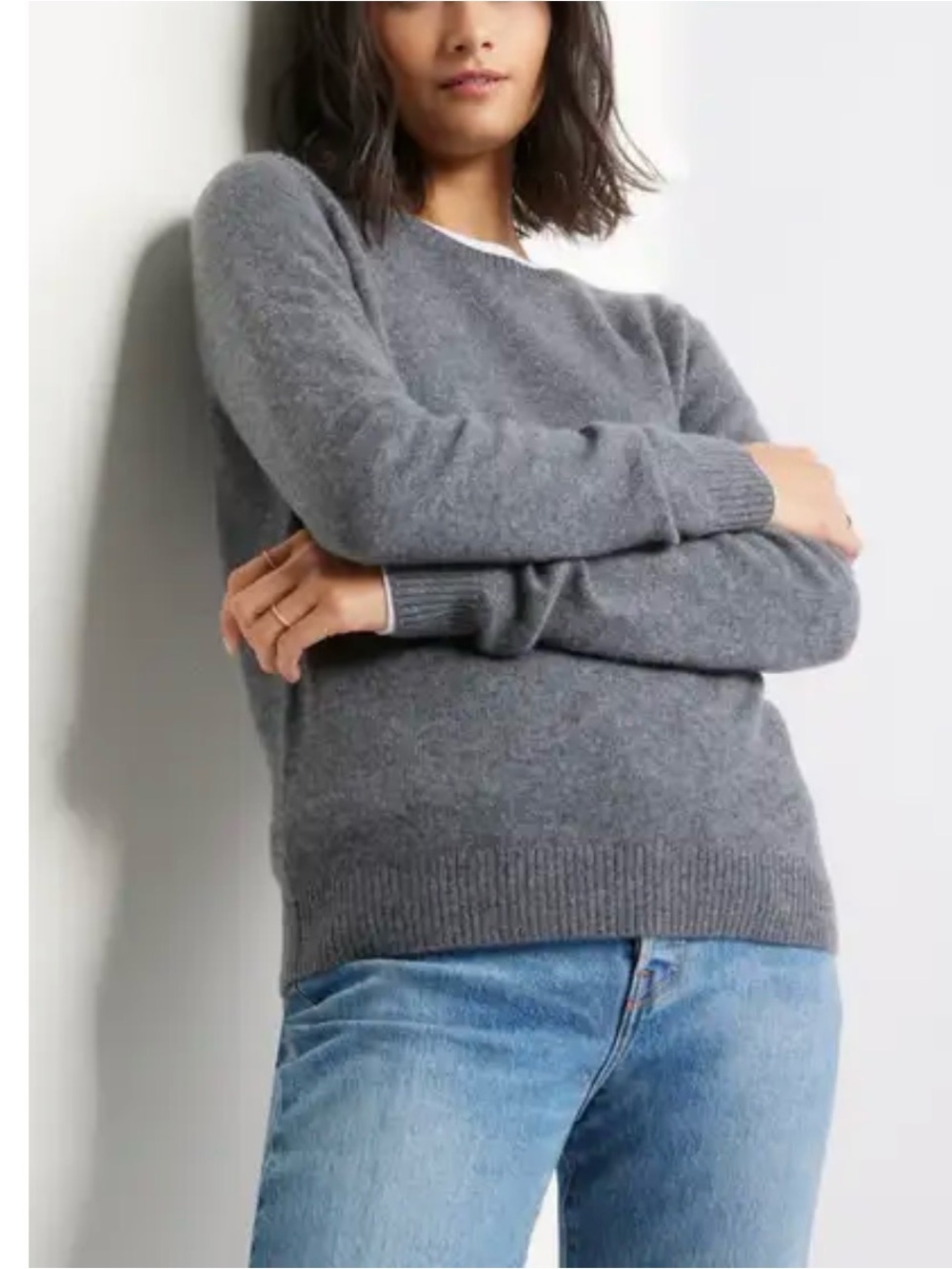 NEW Caslon 100% Cashmere Women's Gray Crewneck Sweater Top Large L Grey Heather